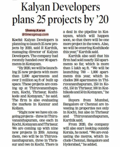 Kalyan Developers plans 25 Projects by 2020