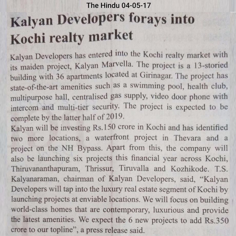 Kalyan Developers forays into Kochi realty market,Kalyan Marvella Bhoomi Pooja
