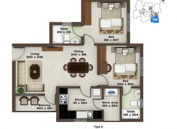 Kalyan Opal 2 Bedroom floor plan