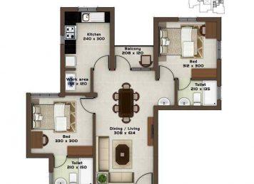 Kalyan Opal 2 Bedroom floor plan