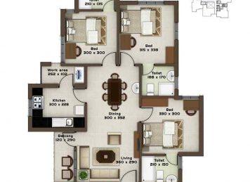 Kalyan Opal 3 Bedroom floor plan