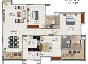 Kalyan Uptown 3 Bedroom floor plan