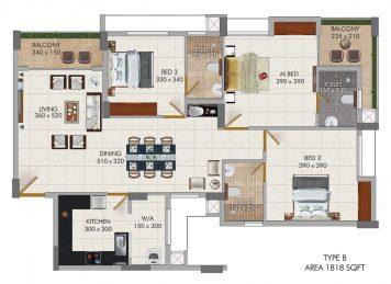 Kalyan Uptown 3 Bedroom floor plan