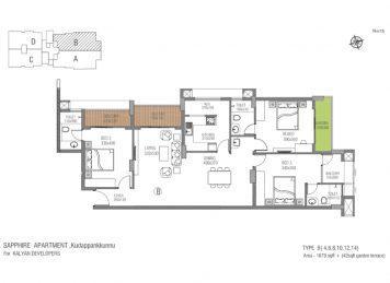 Kalyan sapphire 3 Bedroom floor plan