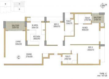 Kalyan Centrum 3 Bedroom floor plan layout