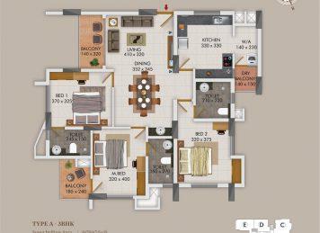 Kalyan Courtyard 3BHK floor plan