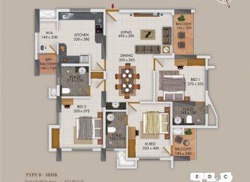 Kalyan Courtyard 3BHK floor plan