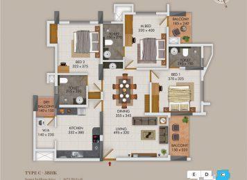 Kalyan Courtyard 3BHK floor plan