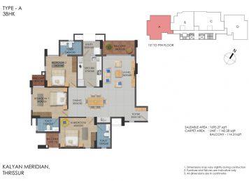 Kalyan Meridian 3 Bedroom floor plan